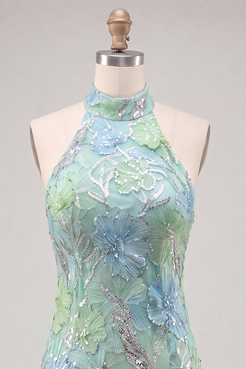 Load image into Gallery viewer, Floral Orange Sequins Sparkly Tight Short Cocktail  Dress