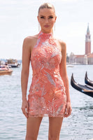 Load image into Gallery viewer, Floral Orange Sequins Sparkly Tight Short Cocktail  Dress