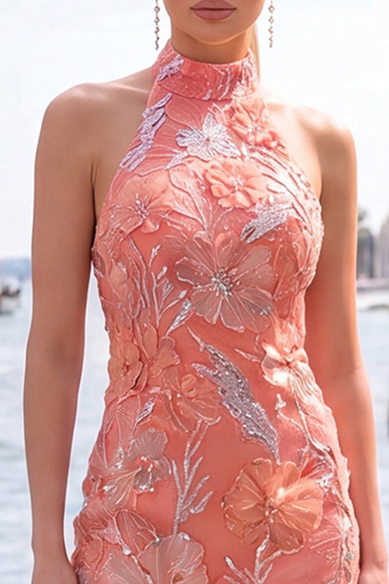 Load image into Gallery viewer, Floral Orange Sequins Sparkly Tight Short Cocktail  Dress