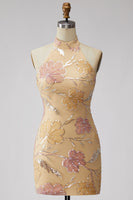 Load image into Gallery viewer, Floral Orange Sequins Sparkly Tight Short Cocktail  Dress