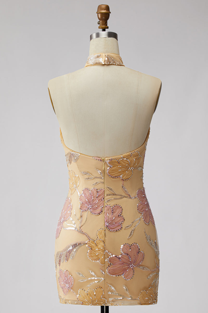 Load image into Gallery viewer, Floral Orange Sequins Sparkly Tight Short Cocktail  Dress