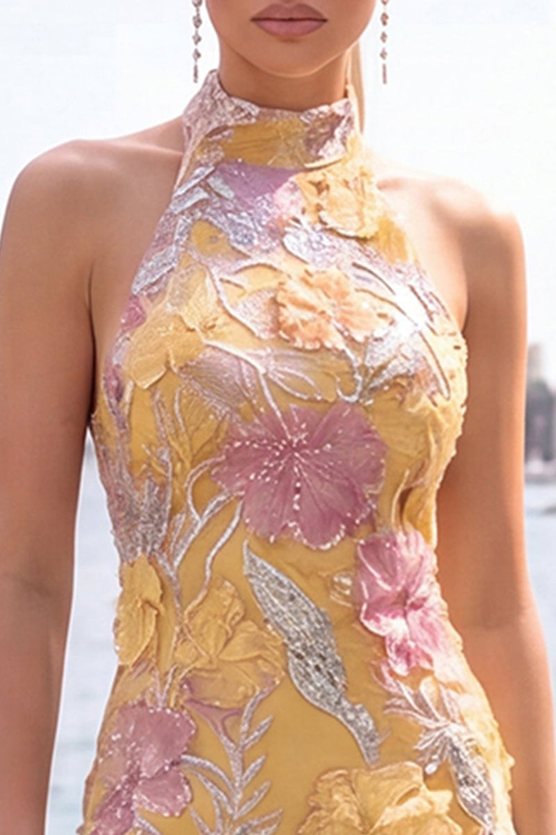 Load image into Gallery viewer, Floral Orange Sequins Sparkly Tight Short Cocktail  Dress