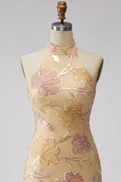 Load image into Gallery viewer, Floral Orange Sequins Sparkly Tight Short Cocktail  Dress