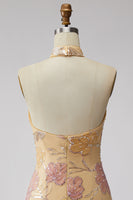 Load image into Gallery viewer, Floral Orange Sequins Sparkly Tight Short Cocktail  Dress