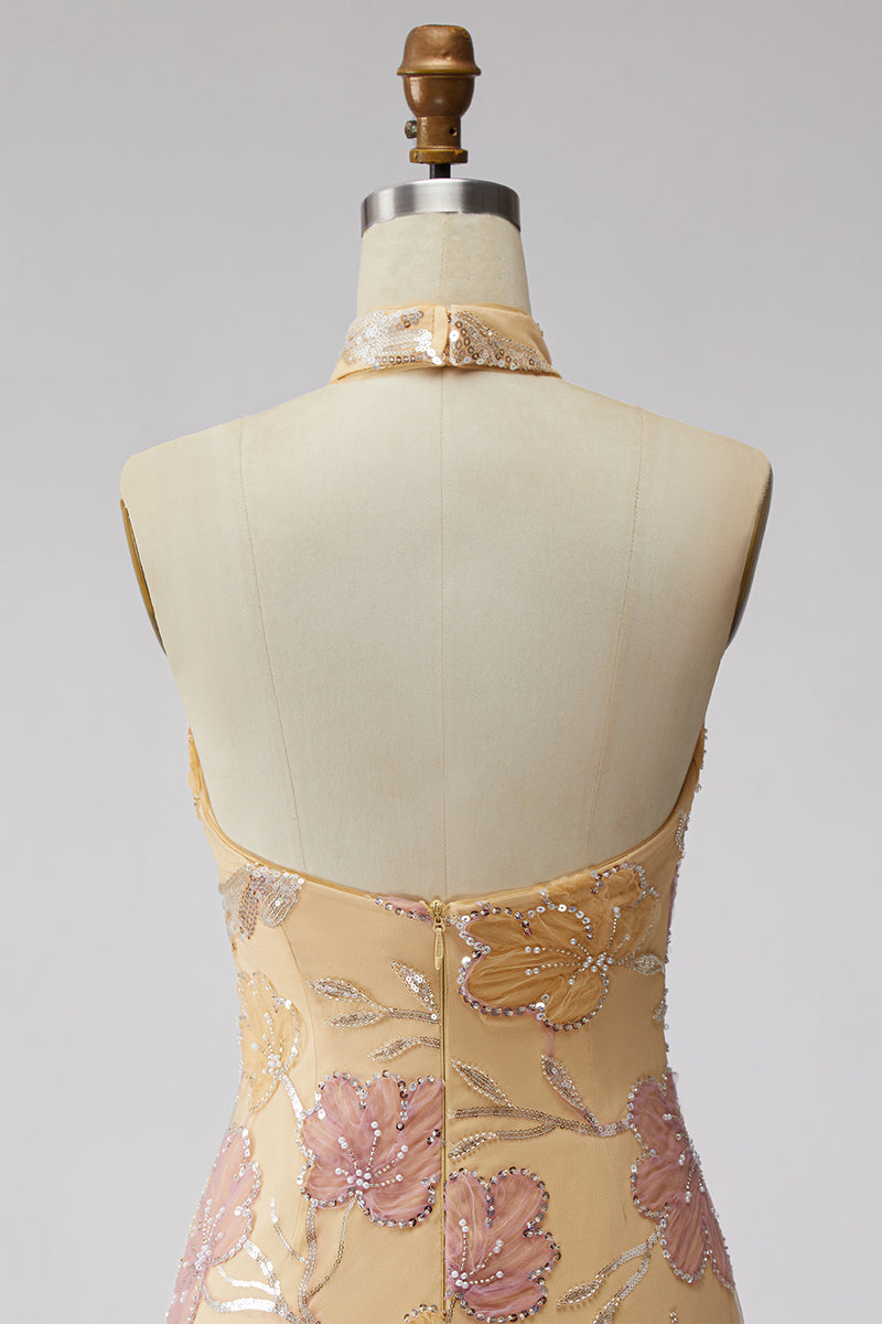Load image into Gallery viewer, Floral Orange Sequins Sparkly Tight Short Cocktail  Dress