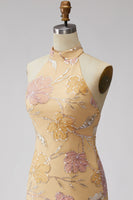 Load image into Gallery viewer, Floral Orange Sequins Sparkly Tight Short Cocktail  Dress