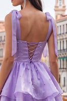 Load image into Gallery viewer, Light Green Ruffled Tiered Beaded Short A-Line Cocktail Dress