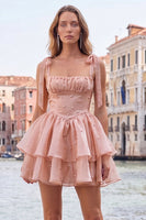 Load image into Gallery viewer, Light Green Ruffled Tiered Beaded Short A-Line Cocktail Dress