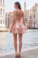 Load image into Gallery viewer, Light Green Ruffled Tiered Beaded Short A-Line Cocktail Dress
