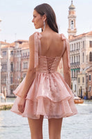 Load image into Gallery viewer, Light Green Ruffled Tiered Beaded Short A-Line Cocktail Dress