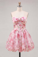 Load image into Gallery viewer, Floral Yellow A Line Sweetheart Short Cocktail Dress with Bow
