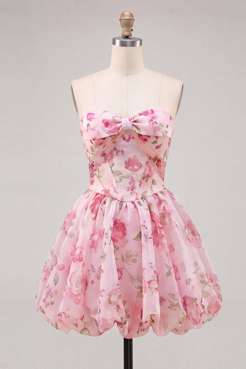 Load image into Gallery viewer, Floral Yellow A Line Sweetheart Short Cocktail Dress with Bow