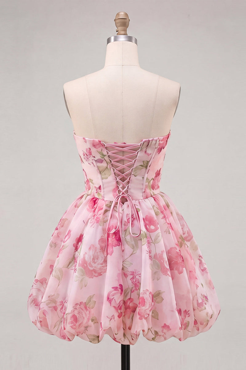 Load image into Gallery viewer, Floral Yellow A Line Sweetheart Short Cocktail Dress with Bow