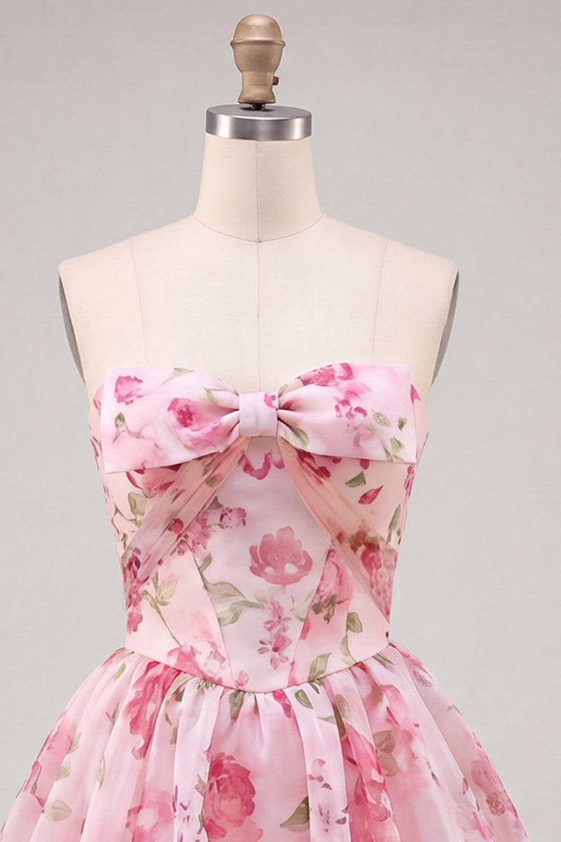 Load image into Gallery viewer, Floral Yellow A Line Sweetheart Short Cocktail Dress with Bow