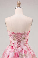 Load image into Gallery viewer, Floral Yellow A Line Sweetheart Short Cocktail Dress with Bow