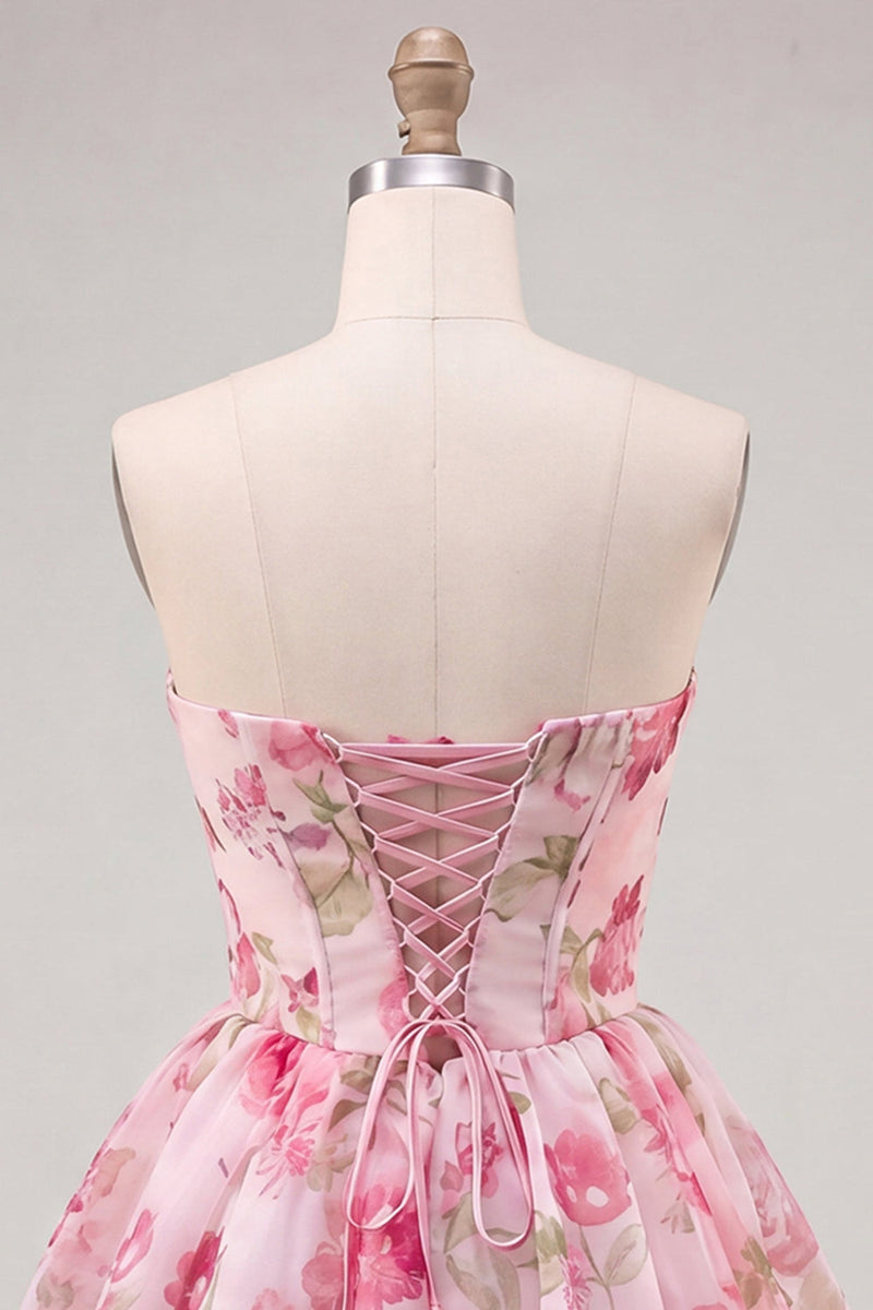 Load image into Gallery viewer, Floral Yellow A Line Sweetheart Short Cocktail Dress with Bow