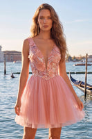 Load image into Gallery viewer, Floral Mint Green A-Line V-Neck Short Cocktail Dress