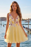 Load image into Gallery viewer, Floral Mint Green A-Line V-Neck Short Cocktail Dress