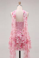 Load image into Gallery viewer, Sparkly Light Blue Beaded Corset Sweetheart Floral Short Cocktail Dress with Shawl