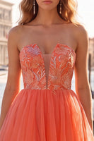 Load image into Gallery viewer, Floral Orange Tulle A-Line Short Cocktail Dress