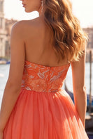 Load image into Gallery viewer, Floral Orange Tulle A-Line Short Cocktail Dress
