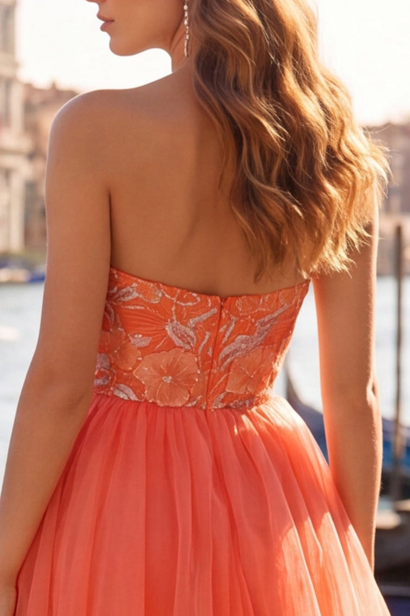 Load image into Gallery viewer, Floral Orange Tulle A-Line Short Cocktail Dress