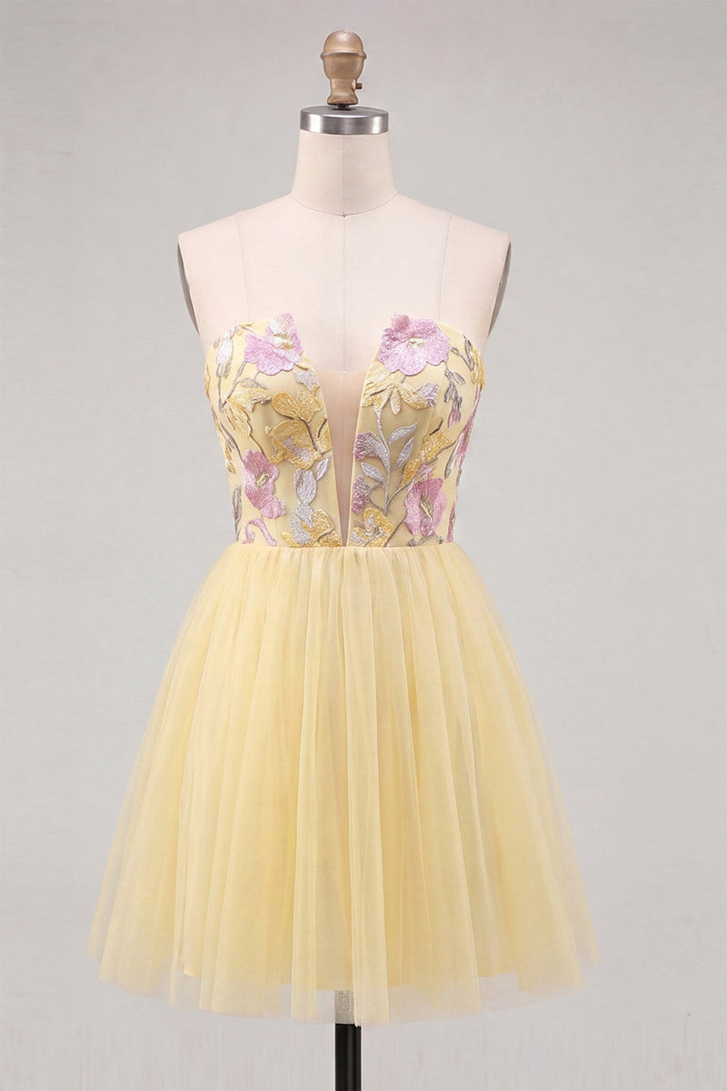 Load image into Gallery viewer, Floral Orange Tulle A-Line Short Cocktail Dress