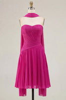 Load image into Gallery viewer, Pink Pleated Sweetheart A-Line Short Cocktail Dress with Neck Scarf