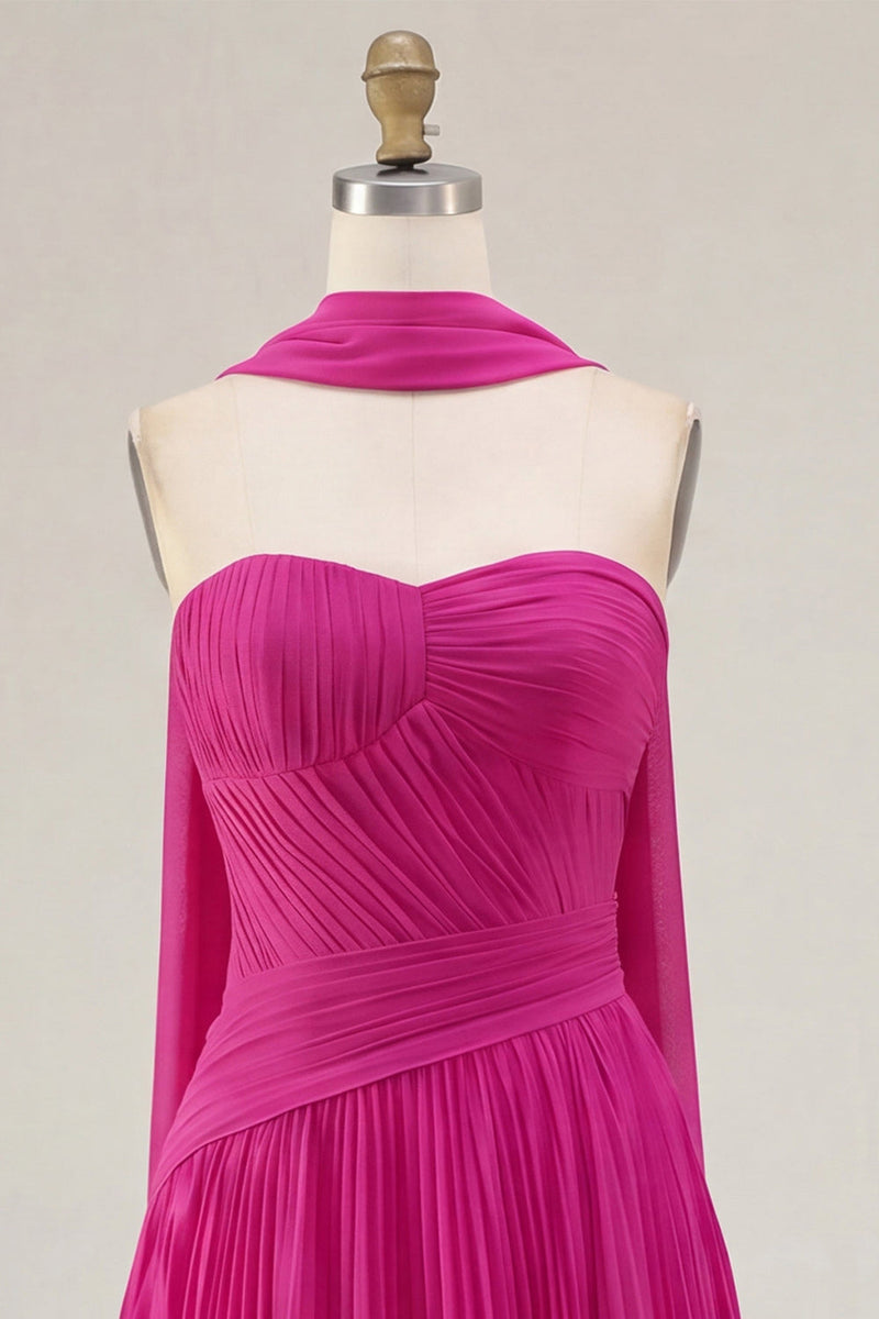 Load image into Gallery viewer, Pink Pleated Sweetheart A-Line Short Cocktail Dress with Neck Scarf