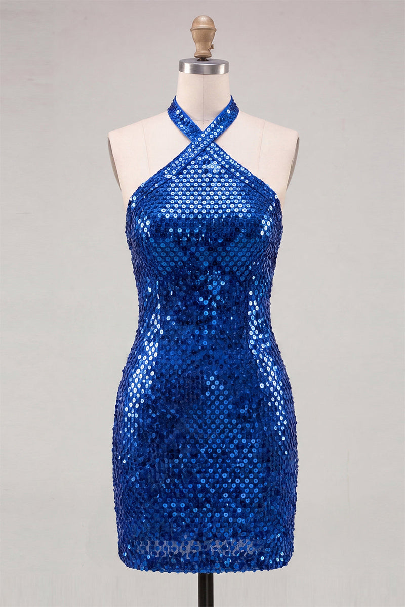 Load image into Gallery viewer, Sparkly Silver Sequin Tight Short Cocktail Dress