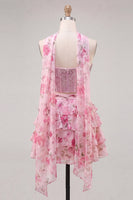 Load image into Gallery viewer, Sparkly Floral Light Blue Corset Short A Line Cocktail Dress with Neck Scarf
