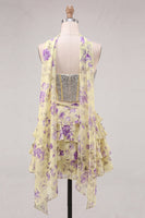 Load image into Gallery viewer, Sparkly Floral Light Blue Corset Short A Line Cocktail Dress with Neck Scarf