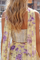 Load image into Gallery viewer, Sparkly Floral Light Blue Corset Short A Line Cocktail Dress with Neck Scarf