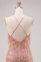 Load image into Gallery viewer, Sparkly Gold Fringed Halter Tight Short Cocktail Dress