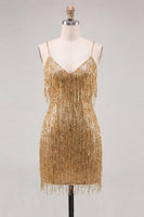 Load image into Gallery viewer, Sparkly Peacock Fringed V Neck Tight Short Cocktail Dress