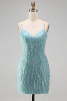 Load image into Gallery viewer, Sparkly Peacock Fringed V Neck Tight Short Cocktail Dress