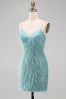 Load image into Gallery viewer, Sparkly Peacock Fringed V Neck Tight Short Cocktail Dress