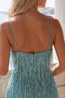 Load image into Gallery viewer, Sparkly Peacock Fringed V Neck Tight Short Cocktail Dress