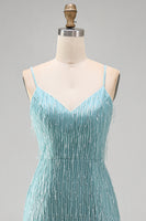 Load image into Gallery viewer, Sparkly Peacock Fringed V Neck Tight Short Cocktail Dress