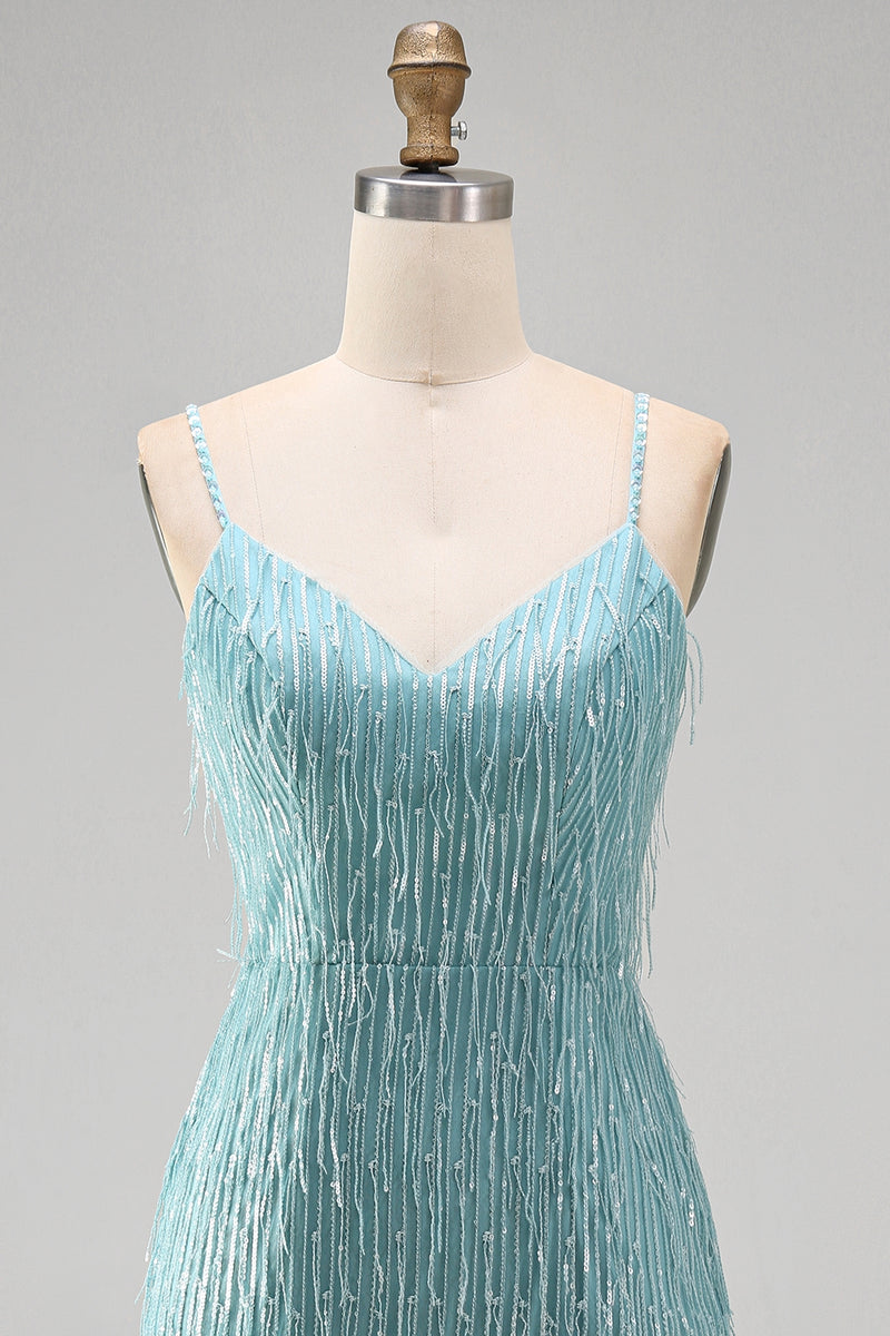 Load image into Gallery viewer, Sparkly Peacock Fringed V Neck Tight Short Cocktail Dress