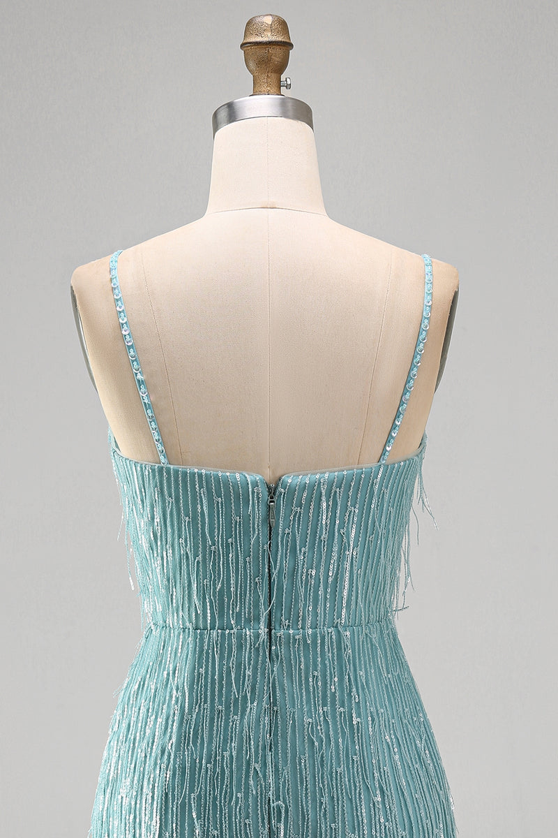 Load image into Gallery viewer, Sparkly Peacock Fringed V Neck Tight Short Cocktail Dress