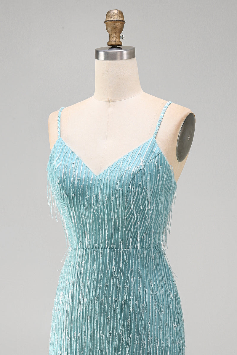 Load image into Gallery viewer, Sparkly Peacock Fringed V Neck Tight Short Cocktail Dress