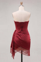 Load image into Gallery viewer, Gold Satin Corset Ruched Short Tight Cocktail Dress with Fringes