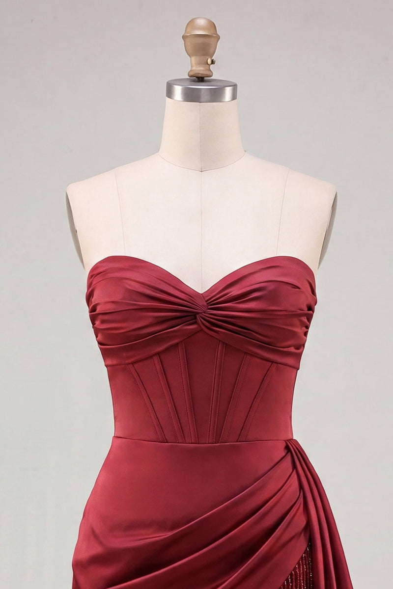 Load image into Gallery viewer, Gold Satin Corset Ruched Short Tight Cocktail Dress with Fringes