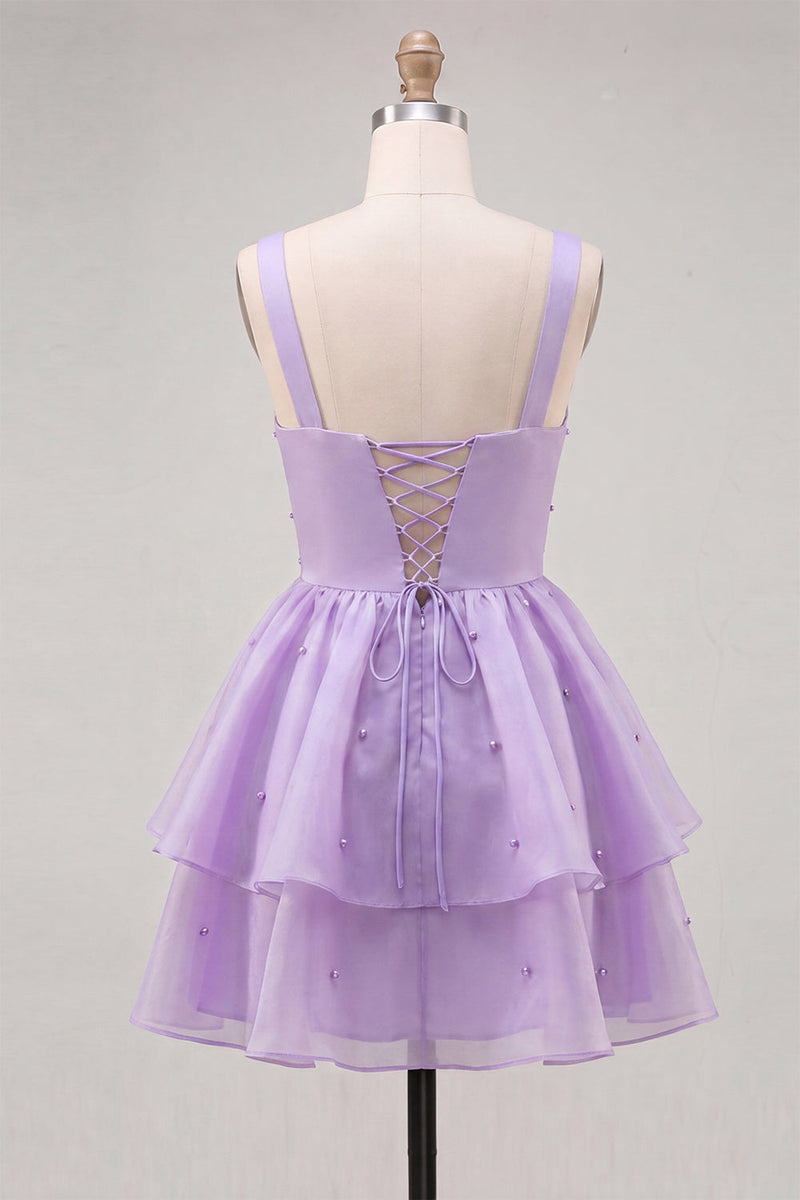 Load image into Gallery viewer, Pink V-Neck Beaded Ruffled Short A Line Cocktail Dress