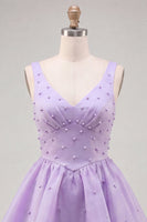 Load image into Gallery viewer, Pink V-Neck Beaded Ruffled Short A Line Cocktail Dress