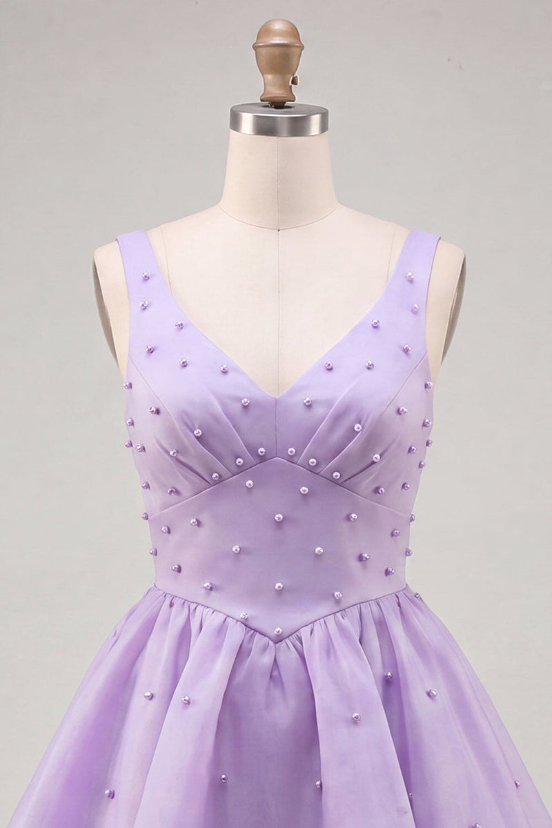 Load image into Gallery viewer, Pink V-Neck Beaded Ruffled Short A Line Cocktail Dress