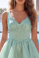Load image into Gallery viewer, Pink V-Neck Beaded Ruffled Short A Line Cocktail Dress