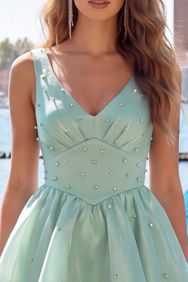 Load image into Gallery viewer, Pink V-Neck Beaded Ruffled Short A Line Cocktail Dress