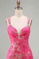 Load image into Gallery viewer, Floral Navy Beaded Spaghetti Straps Tight Short Cocktail Dress